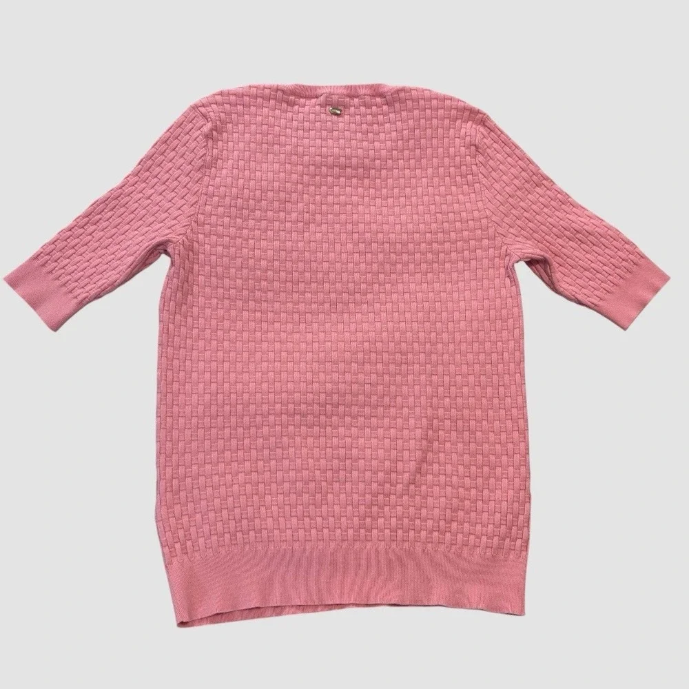 Escada‎ Women's Medium Short Sleeve Basket Weave Sweater Pink Sorbet Preppy